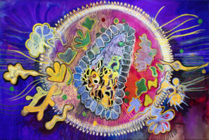 "Microscopic Feast" 2018. Mixed media on canvas. 200 x 300 cm. 78.7 x 118.1 in.